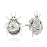 Pave Diamond Spinel Ladybug Stud Earrings Gold 925 Sterling Silver Jewelry