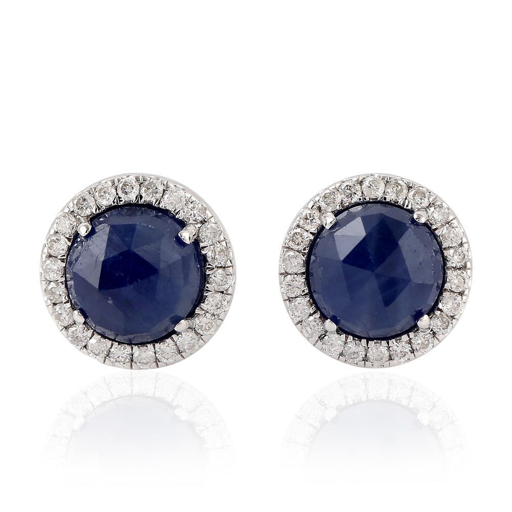 Diamond 2.9Ct Sapphire Round Stud Earrings September Birthstone 18k White Gold Jewelry