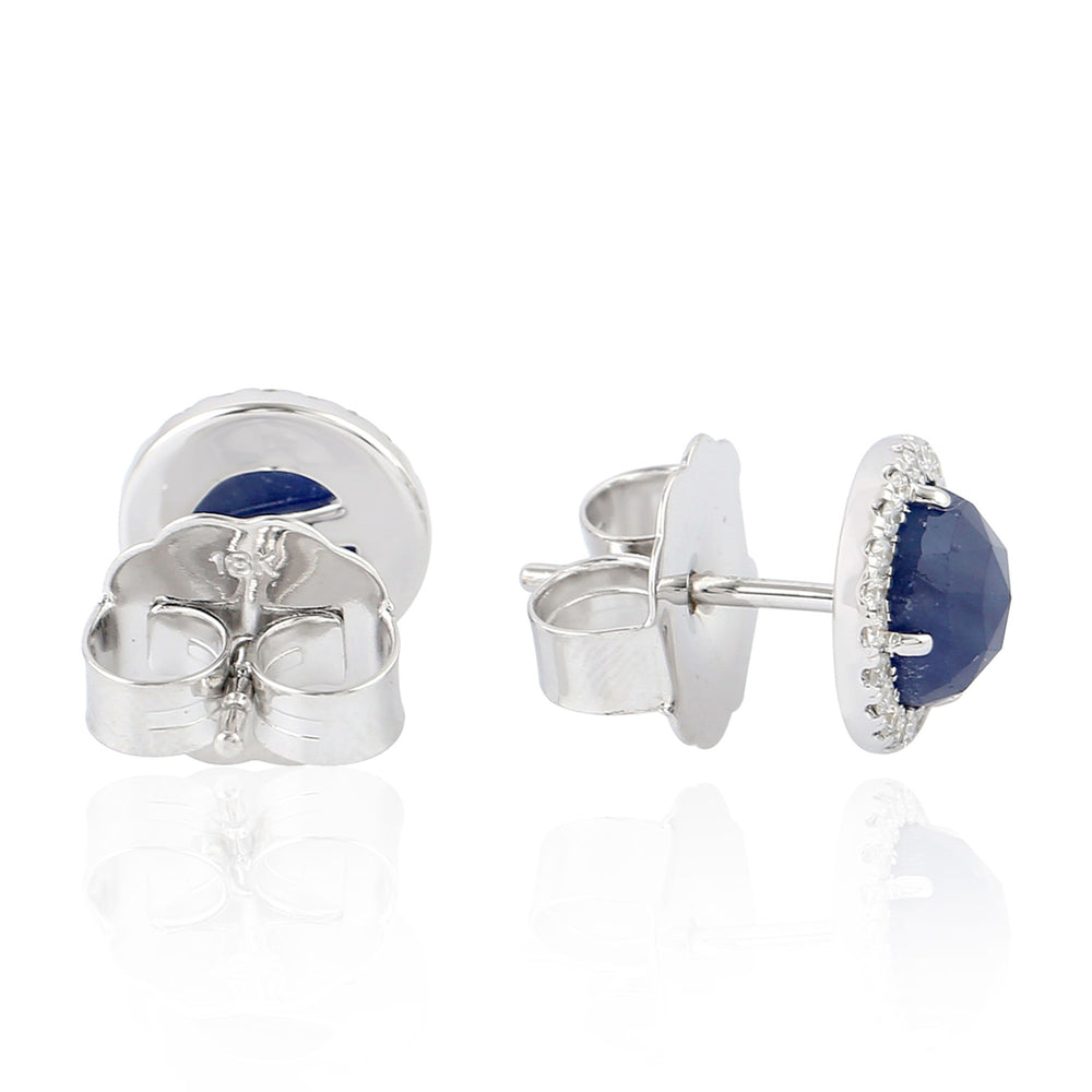 Diamond 2.9Ct Sapphire Round Stud Earrings September Birthstone 18k White Gold Jewelry