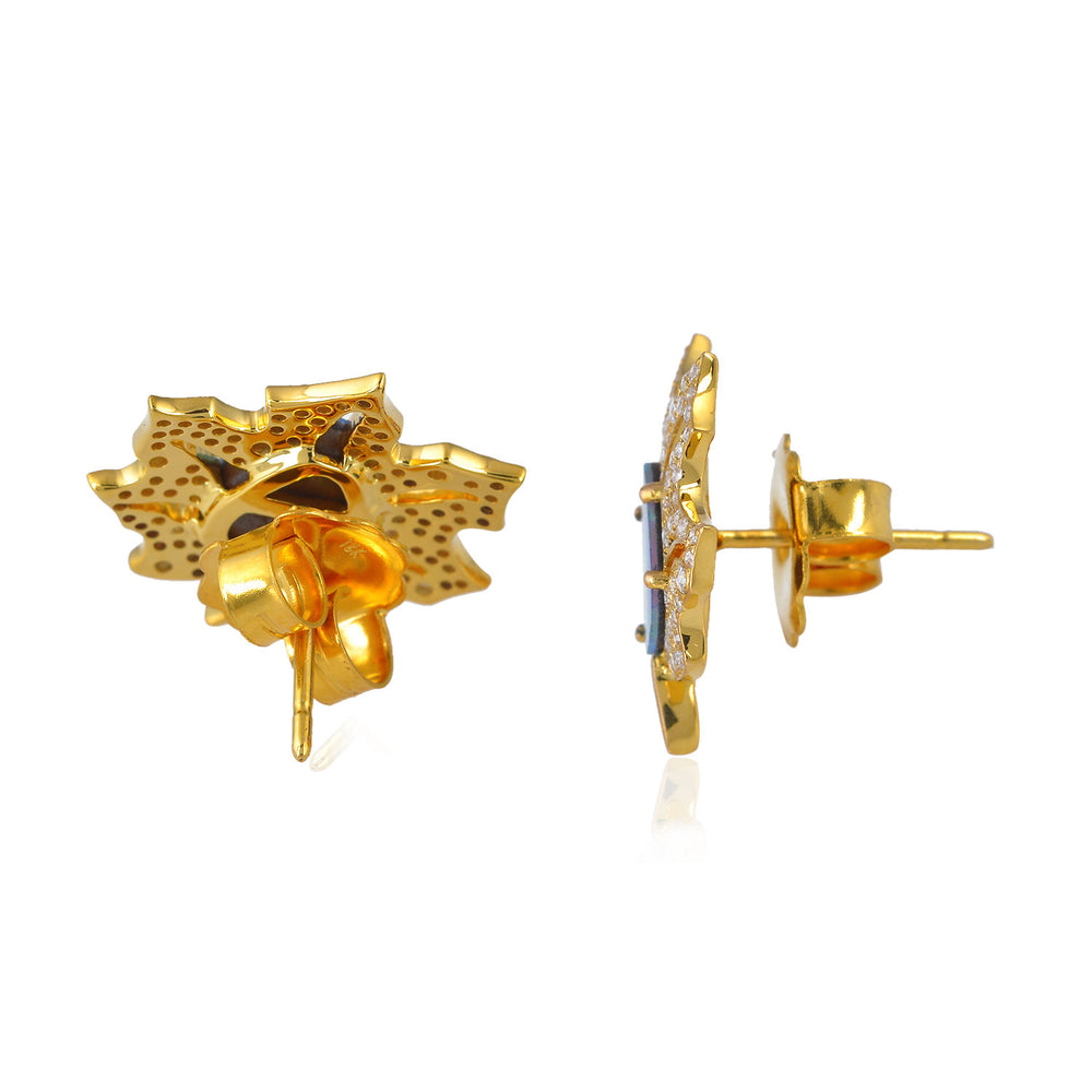 18kt Yellow Gold Opal Gemstone Maple Leaf Stud Earrings October Birthstone Jewelry