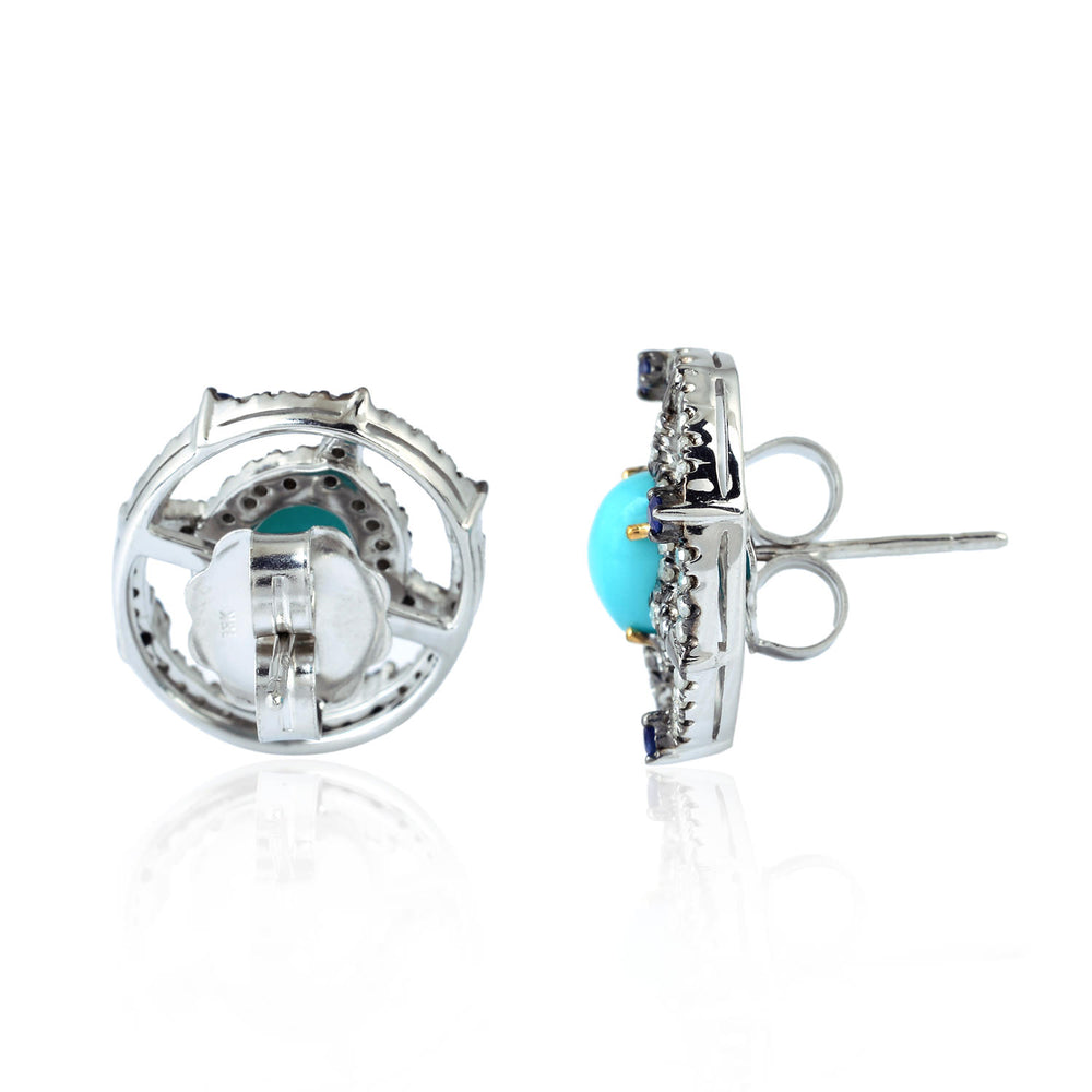 18Kt Gold 925 Silver Diamond Turquoise Stud Earrings December Birthstone Jewelry