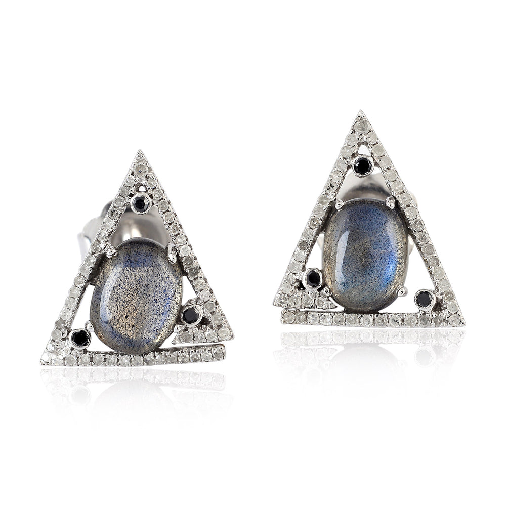 Labradorite Pave Diamond Triangle Shape Stud Earrings Gold Silver Jewelry