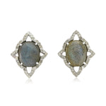 Labradorite Pave Diamond Stud Earrings 18Kt Gold Sterling Silver Jewelry Gift