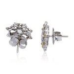 Pave Diamond Star Burst Stud Earrings 18Kt Solid White Gold Gift