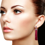 Natural Ruby Diamond 18k White Gold Tassel Earrings