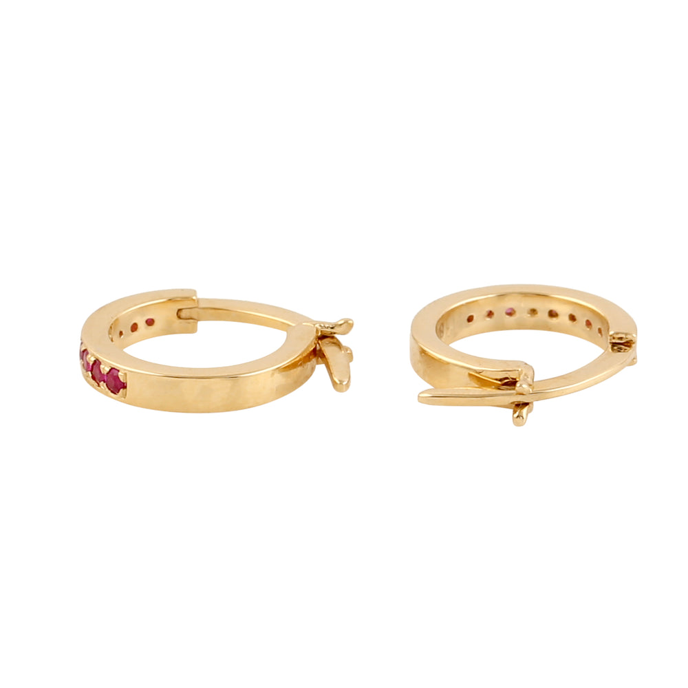 Natural Ruby Huggie Earrings in 18k Yellow Gold For Her