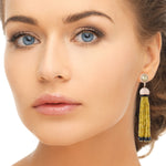 Beautiful Onyx Diamond Designer Tassel Earrings In 18k White Gold
