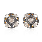Uncut Diamond Designer Round Stud Earrings In 18k gold Silver