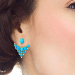Natural Turquoise Pave Diamond Ear Jacket Earrings In 18k Yellow Gold