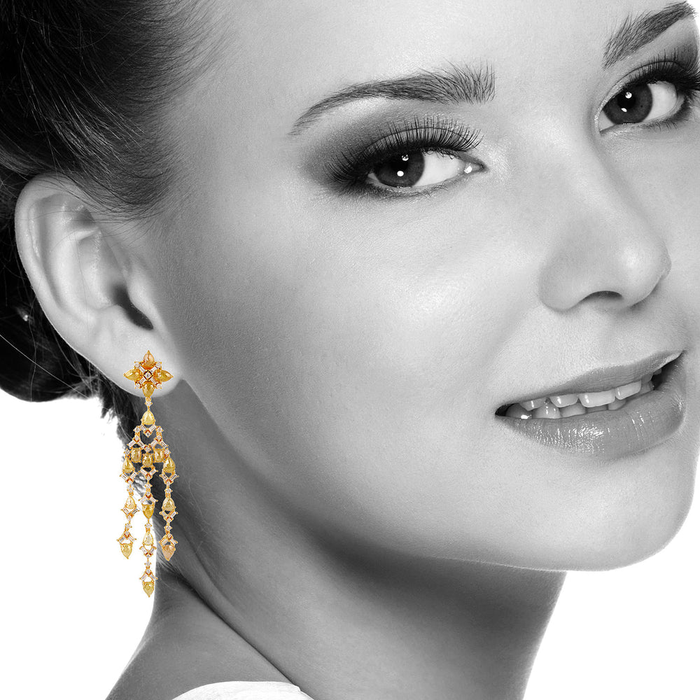 Natural Diamond Chandelier Earrings in 18k Yellow Gold Gift