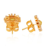 Baguette Diamond Sun Burst Design Stud Earrings In 18k Yellow Gold