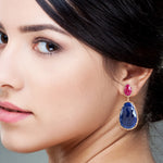 Ruby Sapphire Drop Danglers In 18k Rose Gold For Women