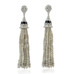 Solid 18k White gold Faceted Diamond Beads Tassel Earrings