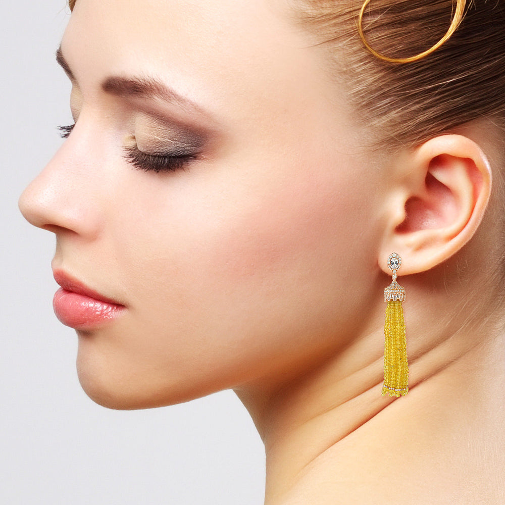 Yellow Sapphire Diamond Tassel Earrings in 18k Rose Gold Gift