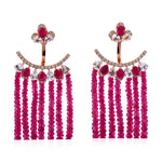 Ruby Faceted Beads Diamond Chandelier Earrings In 18k Rose Gold