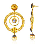 Tanzanite Diamond Pearl Drop Beads Circle Danglers in 14k Gold Silver