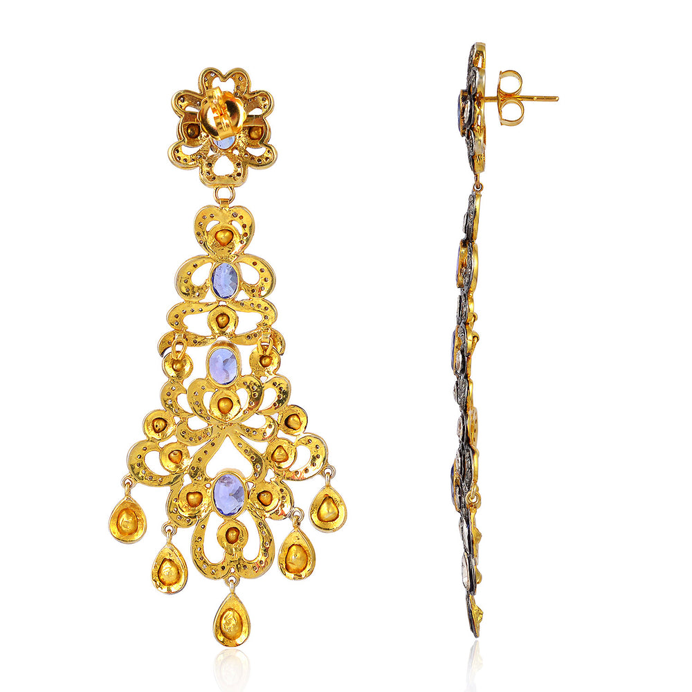 Soild 14k Gold Silver Tanzanite Diamond Wedding Earrings
