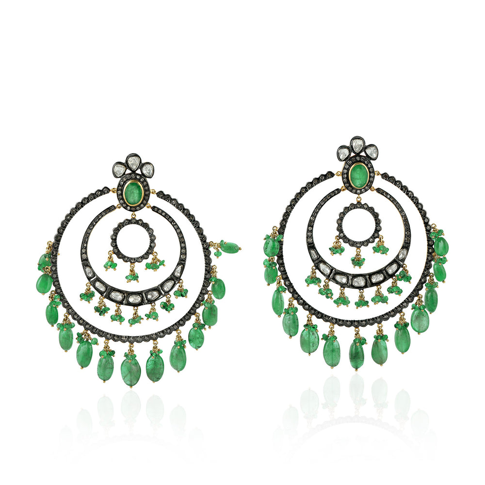 Gold Sterling Silver Diamond Emerald Dangle Earrings Wedding Party Wear Jewelry Gift
