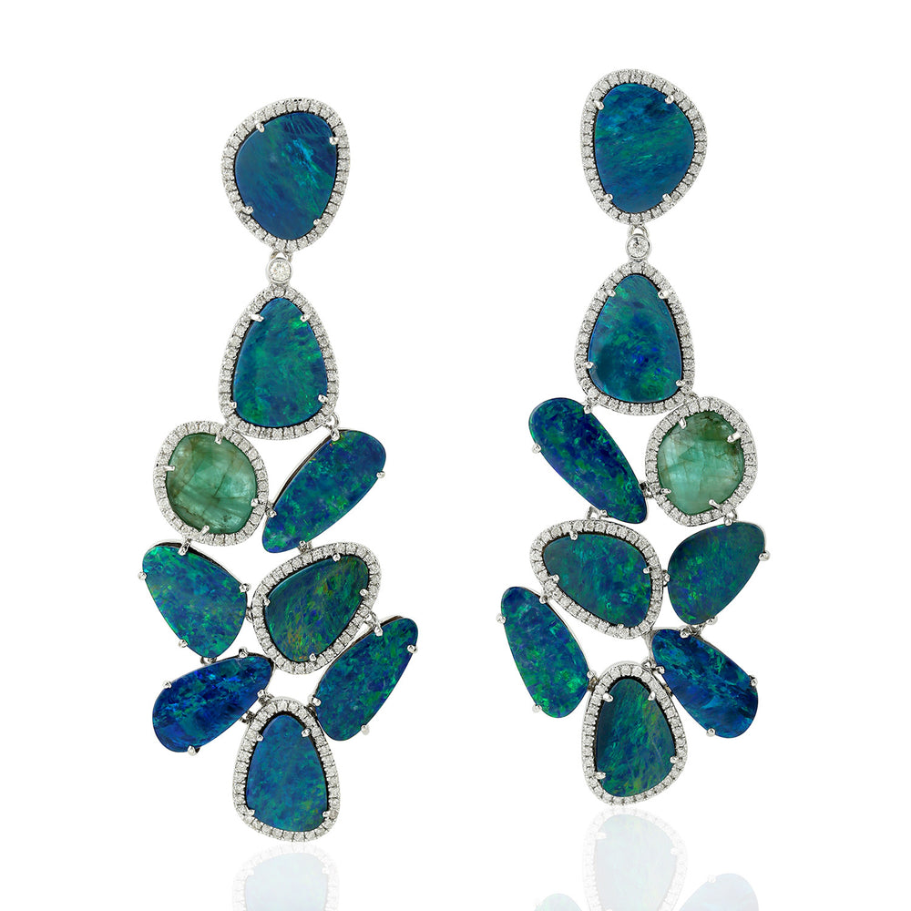 Emerald Dangle Earrings 18k White Gold Diamond Jewelry Gift