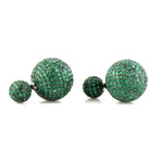 Green Emerald Pave Bead Ball Tunnel Earrings In 18k Gold Silver