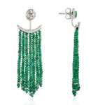Faceted Emerald Beads Chandelier Earrings Diamond Jewelry In 18k White Gold