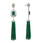Emerald Beads Tassel Earrings Diamond Jewelry In Soild 18k Gold