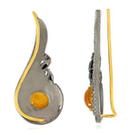 Spinel Jade Diamond Feather Design 18k Gold Silver Ear Climber