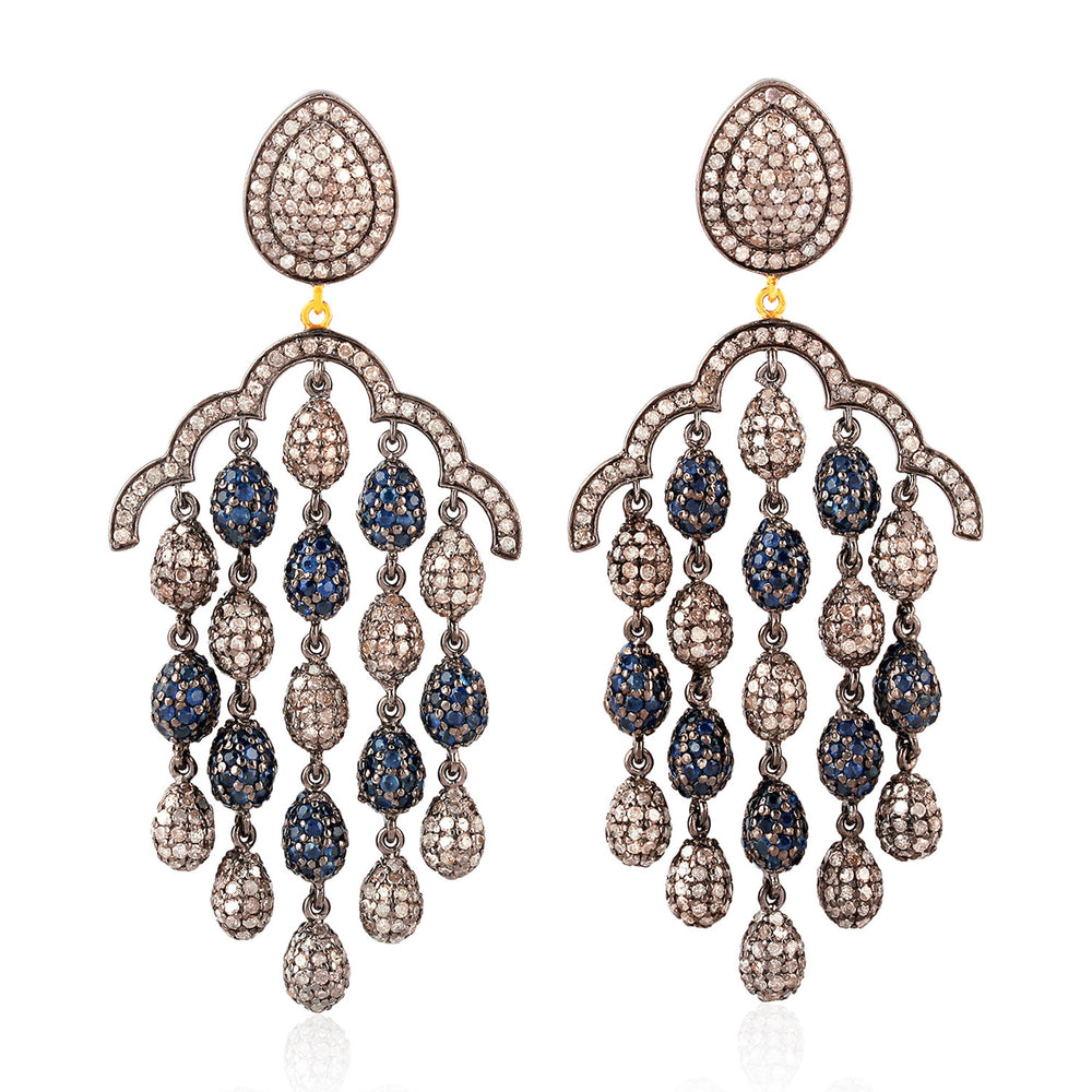 Handmade Pave Diamond 14k Gold 925 Silver Sapphire Chandelier Earrings Jewelry