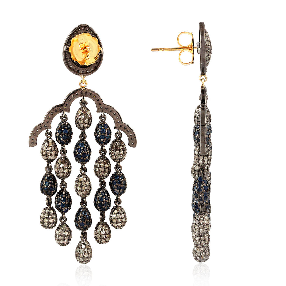 Handmade Pave Diamond 14k Gold 925 Silver Sapphire Chandelier Earrings Jewelry