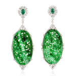 Carved Green Jade Emerald Diamond Beautiful Danglers in 18k Gold