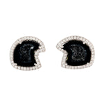 Pave Diamond Natural Geode Unshaped Stud Earrings In 18k White Gold