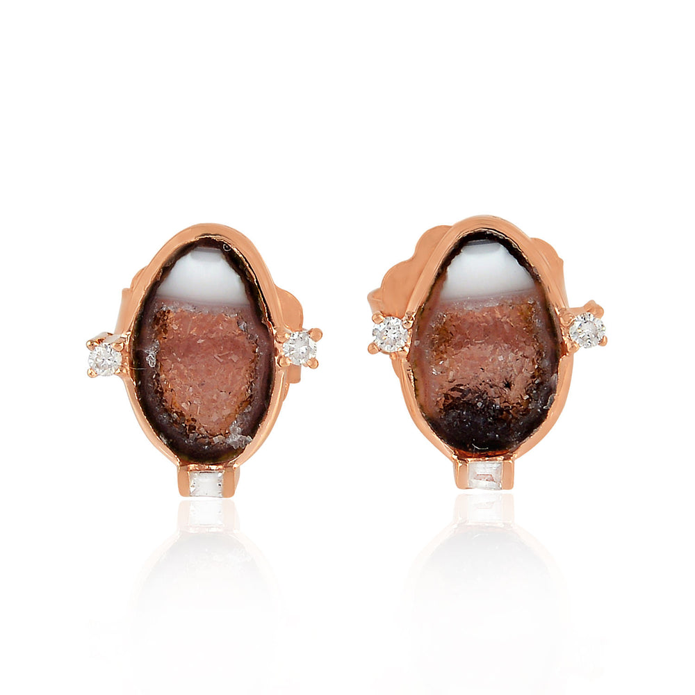 Solid 18k Rose Gold Geode Diamond Designer Stud Earrings