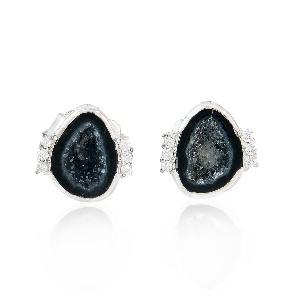 Designer Stud Earrings In 18k White Gold Geode Diamond Jewelry