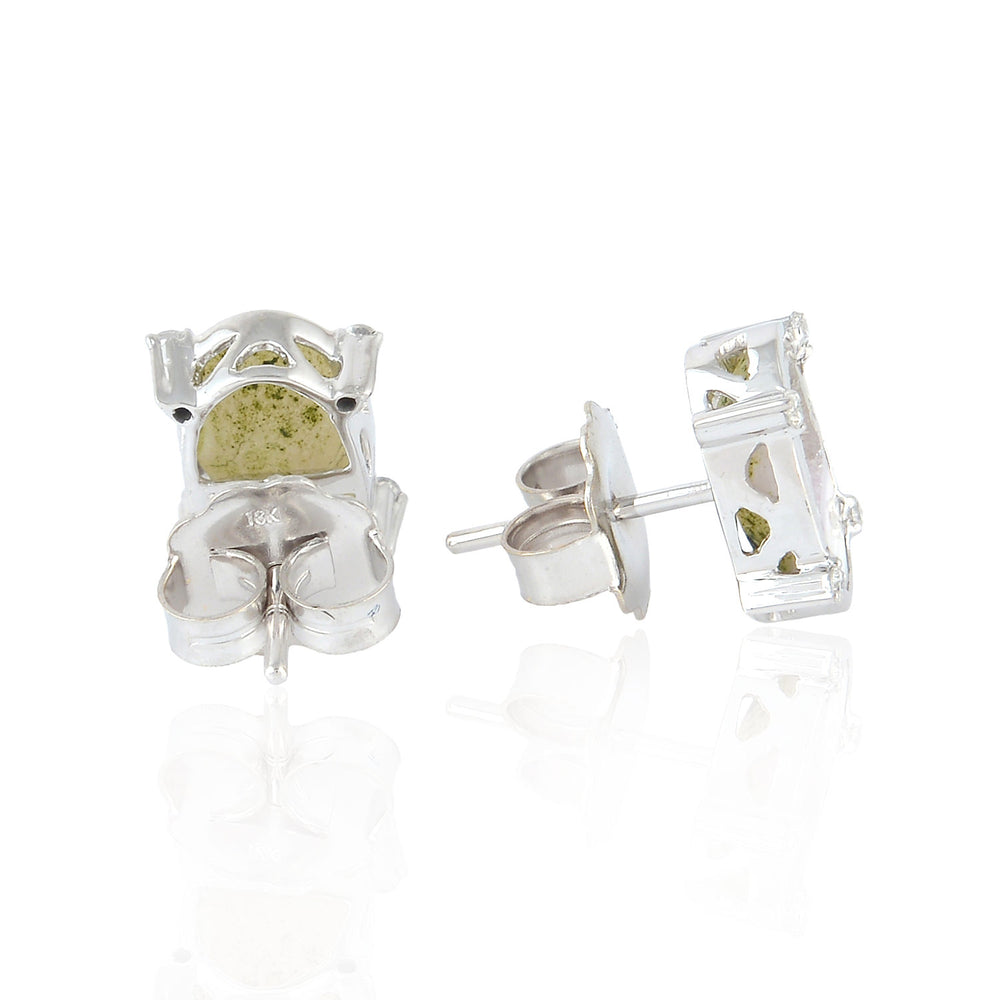 Soild 18k White Gold Geode Diamond Handmade Stud Earrings