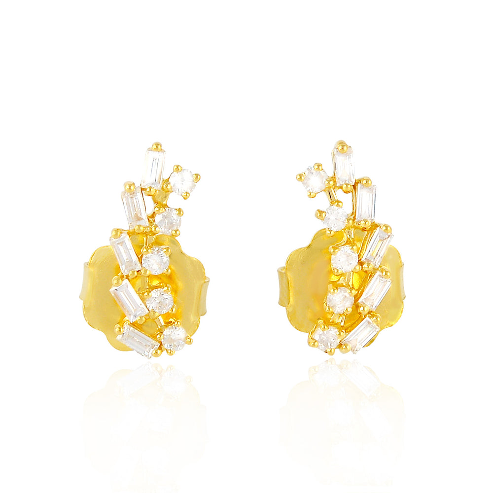 Baguette Diamond Designer Stud Earrings In 18k Yellow Gold