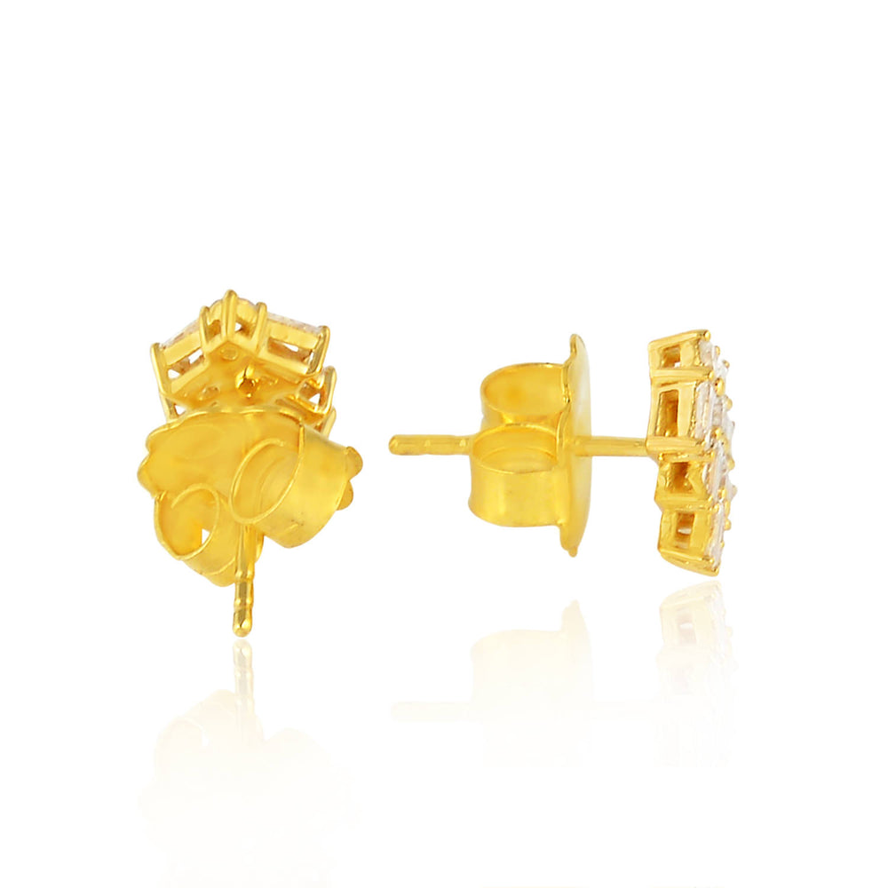18k Yellow Gold Baguette Diamond Designer Stud Earrings Jewelry