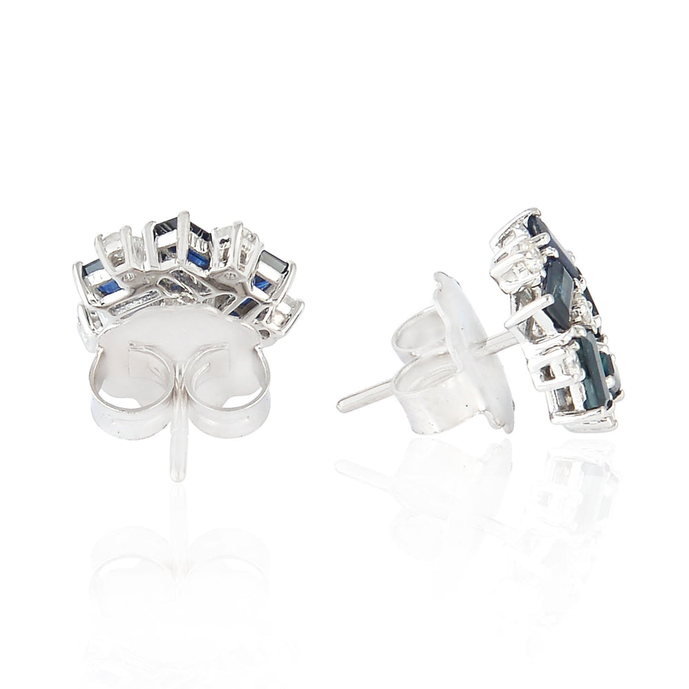 Baguette Sapphire Pave Diamond Floral Design Stud Earrings