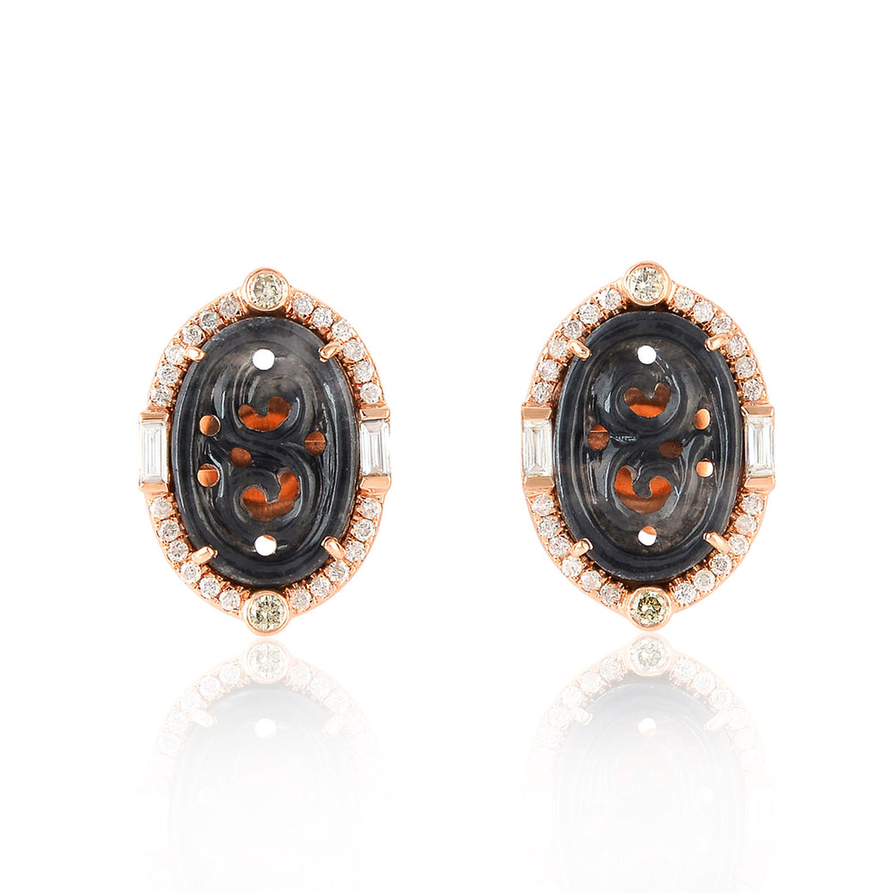 Diamond Jade Designer Oval Stud Earrings In 18k Rose Gold