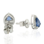 Pear Cut Blue Sapphire Diamond 18k White Gold Stud Earrings