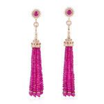 Ruby Faceted Beads Tassel Earrings Diamond Jewelry In 18k Rose Gold