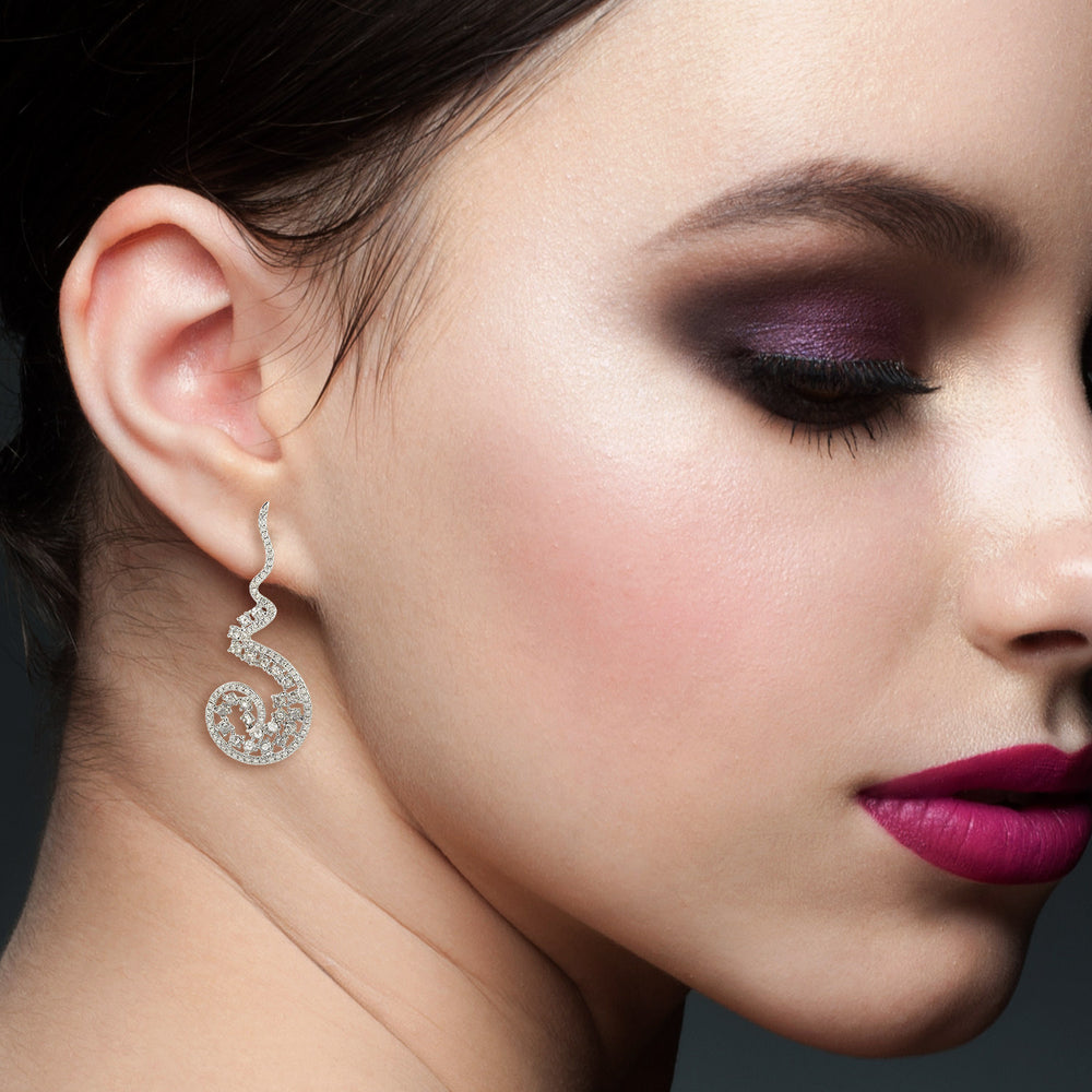 Diamond 18K Gold Designer Women Dangle Earrings Gorgeous Gift Jewelry