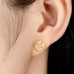 18k Yellow Gold Natural Opal Stud Earrings Beautiful Women Jewelry