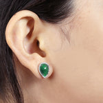 Emerald & Pave Diamond Pear Shape Stud Earrings In 18k White Gold