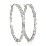 Baguette Diamond Hoop Earrings in 18k White Gold For Her