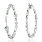 Baguette Diamond Designer Hoop Earrings In 18k White Gold