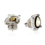 18K Solid White Gold Rose Cut Diamond Tanzanite Stud Earrings For Womens Gift