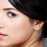 Natural Diamond Pave Hoop Stud Designer Earrings 18k White Gold Jewelry Women