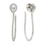 Natural Diamond Pave Hoop Stud Designer Earrings 18k White Gold Jewelry Women
