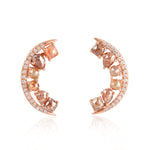 Ice Diamond Designer Crescent Moon Stud Earrings In 18K Rose Gold Gift