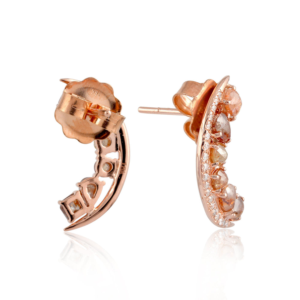 Ice Diamond Designer Crescent Moon Stud Earrings In 18K Rose Gold Gift